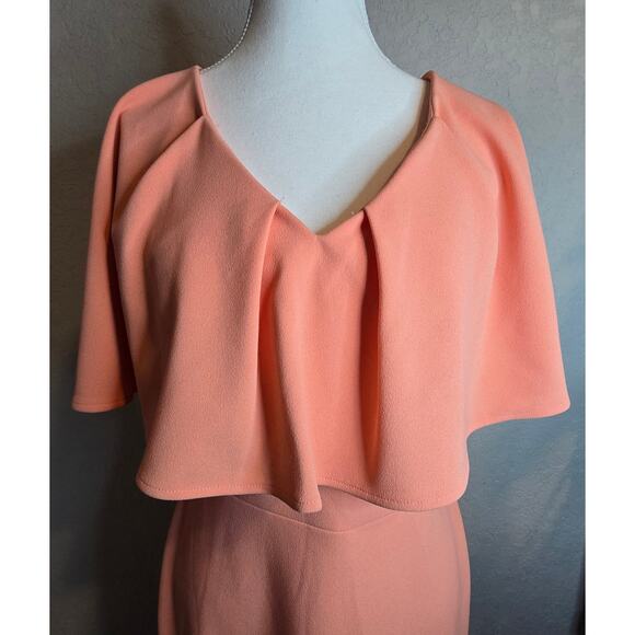 Calvin Klein Womens Size 6 Peach Salmon Pink Pencil Midi Dress Pleated Party - Picture 4 of 16